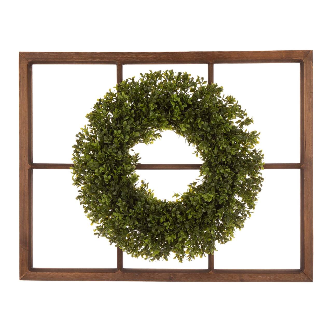 Glitzhome&#xAE; 22&#x27;&#x27; Wooden Window Frame with Boxwood Wreath
